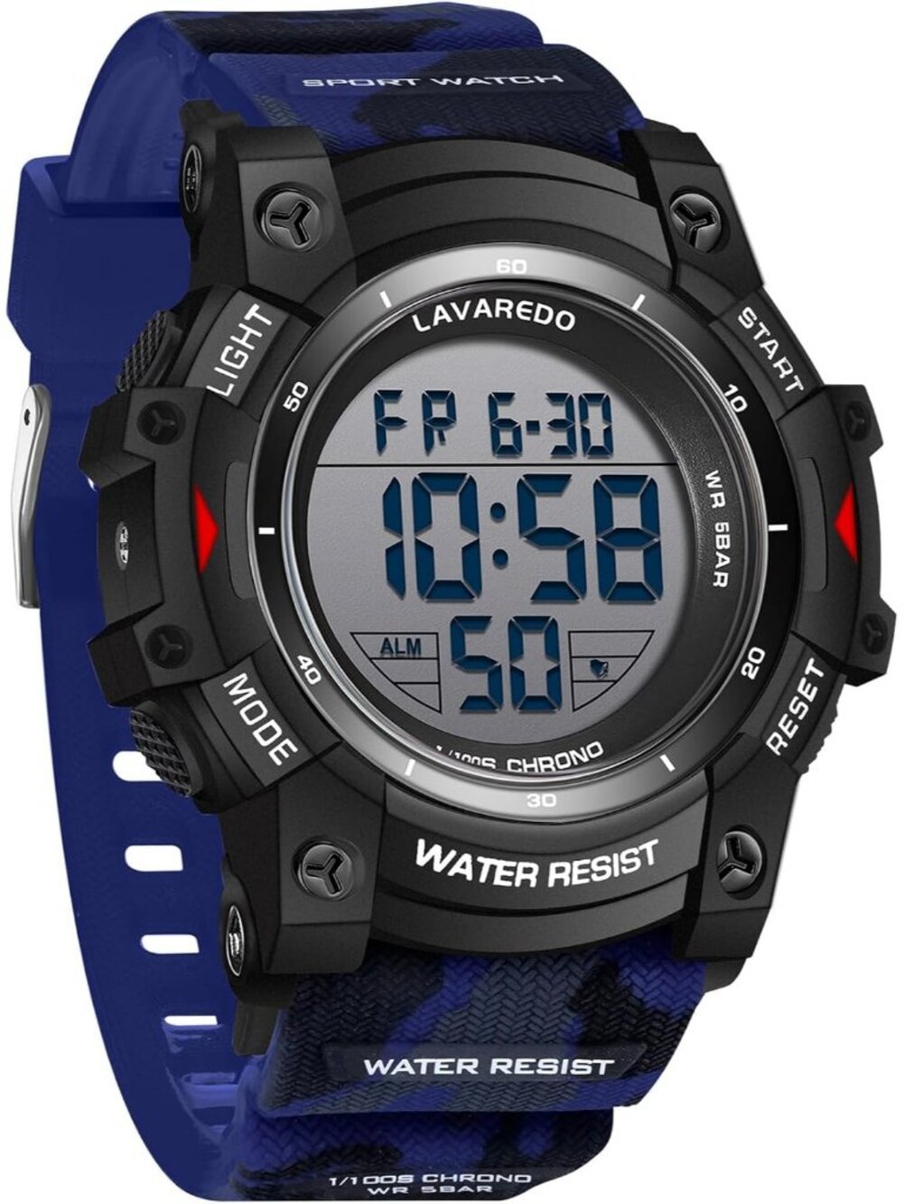 Men's Army Blue Sports Outdoor Waterproof Digital  LED Backlight Wrist Watches